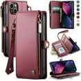 thumbnail image 1 of for iPhone 13 Mini Case, RFID Blocking for iPhone 13 Mini Wallet Case for Women Men with Card Holder, Zipper Strap Magnetic Flip PU Leather Cover for iPhone 13 Mini Phone Case, Wine Red, 1 of 13