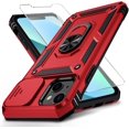 thumbnail image 1 of for iPhone 13 Mini Case with Slide Camera Cover HD Screen Protector Heavy Duty Military Grade Shockproof Magnetic Ring Holder Kickstand Phone Case for iPhone 13 Mini,Red, 1 of 12
