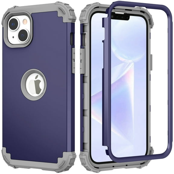 for iPhone 13 Mini Case, Slim Dual Layer 3 in 1 Heavy Duty Protection Hybrid Hard PC Soft Silicone Rugged Bumper Anti Slip Full-Body Protective Cases for iPhone 13 Mini, Darkblue