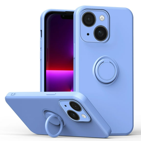 For iPhone 13 Mini Case, Slim Silicone | 360° Ring Holder Kickstand | Support Car Mount | Soft Gel Rubber Hybrid Bumper For iPhone 13 Mini Phone Cover for Girls Women,Lightpurple