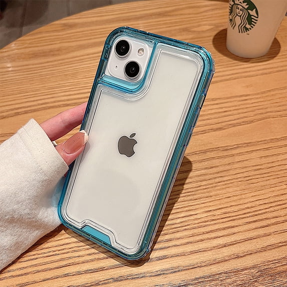 for iPhone 13 Mini Case, Support Wireless Charging, Crystal Clear Case Protective Shockproof Bumpers, Not Yellowing Slim Cover for Men Women Hybrid 2 in 1 Military Drop Protection Case,Blue