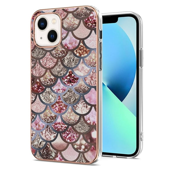 iPhone 13 Mini Case, Thin Shockproof Soft TPU Bumper Clear Case Phone Cover, Pink Scale