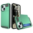 thumbnail image 1 of for iPhone 13 Mini Case Wallet Credit Card Holder ID Slot Sliding Door Hidden Pocket Men Anti-Scratch Dual Layer Hybrid Bumper Armor Protective Shell Back Cover For iPhone 13 Mini, Mint, 1 of 11