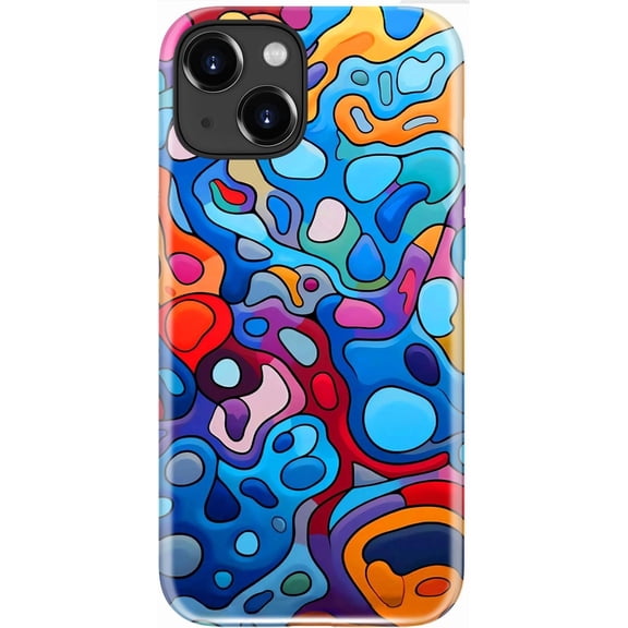for iPhone 13 Mini Case, Wireless Charging Compatible, Dual-Layer Soft Silicone + Hard Shell with Cute Aesthetic Wildflower Design,Protective Phone Cover for Women - Colorful Abstractions
