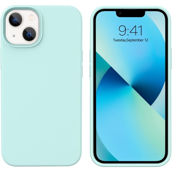 for iPhone 13 Mini Case, iPhone 13 Mini Phone Case, Slim Fit Liquid Silicone Soft Gel Rubber Anti-Scratch Shockproof Phone Cover with Microfiber Lining for iPhone 13 Mini 5.4", Mint Green