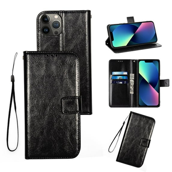 iPhone 13 Mini Case, iPhone 13 Mini Wallet Case, iPhone 13 Mini Leather Case with Card Slots Kickstand (Black)