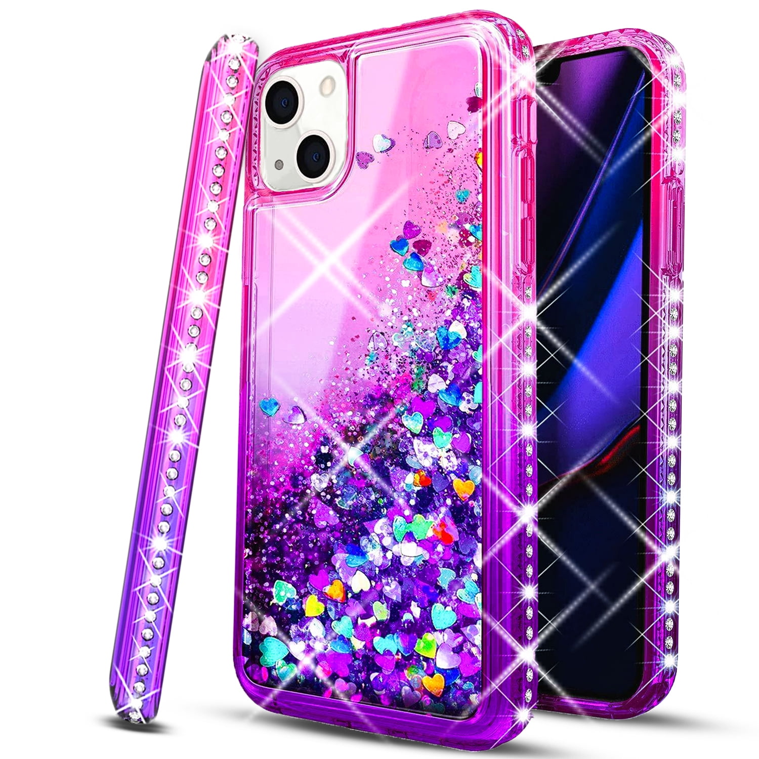 Iphone 13 Mini Case With [tempered Glass Protector Included] Liquid Floating Glitter Quicksand