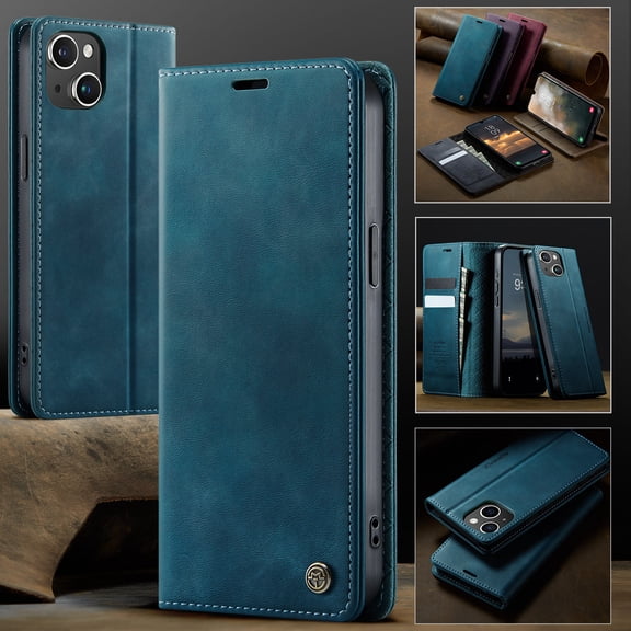 For iPhone 13 Mini Flip Wallet Phone Case,Magnetic Closure,With Card Slots,Flip Folding Kickstand,Anti-Scratch Retro PU Leather Shockproof Drop Protection Durable Phone Case,Green