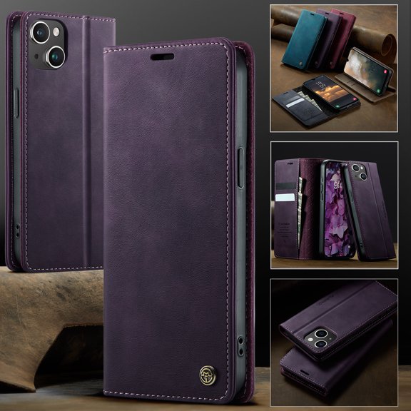 For iPhone 13 Mini Flip Wallet Phone Case,Magnetic Closure,With Card Slots,Flip Folding Kickstand,Anti-Scratch Retro PU Leather Shockproof Drop Protection Durable Phone Case,Purple