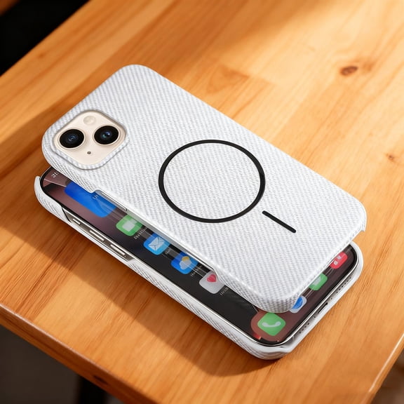 for iPhone 13 Mini Magnetic Case, Carbon Fiber Texture Slim Protective Cover, [Compatible with Mag-Safe] Military Grade Protection Shockproof Anti-Scratch Cover for iPhone 13 Mini, White