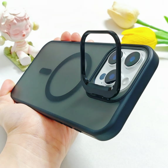 For iPhone 13 Mini Magnetic Case, Compatible with Magsafe Translucent Slim Fit Camera Kickstand Anti-Scratch Drop Protection Hard PC Back Cover for Apple iPhone 13 Mini, Black