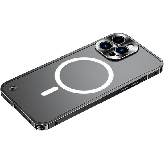 for iPhone 13 Mini, Metal Aluminum Alloy Magnetic Adsorption Phone Case, Compatible with Magsafe, Clear Frosted Back Cover, Metal Lens Protection Transparent Shell