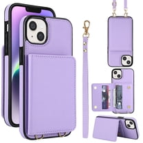 For iPhone 13 Mini Phone Case Wallet Card Holder,RFID Blocking PU Leather Back Magnetic Flip Kickstand Folio Case Wrist Lanyard & Crossbody Strap Protective Women Girls Cover,Violet