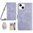 thumbnail image 1 of for iPhone 13 Mini Phone Case Wallet,Crossbody Strap Women Flip Folio Cover with Card Holders Butterfly Embossed Premium PU Leather Kickstand Wrist Strap Magnetic Closure Case,Lightpurple, 1 of 12