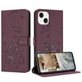 thumbnail image 1 of for iPhone 13 Mini Phone Case Wallet, Embossed Cute Cat Pattern Purse Case Women Girls Wrist Strap [Card Cash Slots] [Flip Kickstand] PU Leather Protection Cover for iPhone 13 Mini, Maroon, 1 of 9