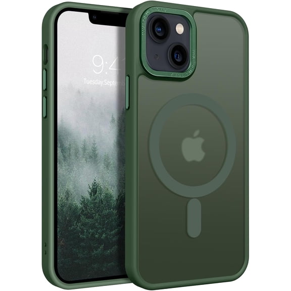 for iPhone 13 Mini Phone Case, iPhone 13 Mini Case [Compatible with Magsafe] Translucent Matte Magnetic Slim Thin Shockproof Women Men Protective Cover for iPhone 13 Mini 5.4", Forest Green