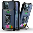 thumbnail image 1 of for iPhone 13 Mini Sliding Window Case with Card Holders, Cover with Slide Camera Protection Built-in Magnetic Kickstand Shockproof Phone Case for iPhone 13 Mini TC Blue, 1 of 7