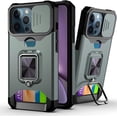 thumbnail image 1 of for iPhone 13 Mini Sliding Window Case with Card Holders, Cover with Slide Camera Protection Built-in Magnetic Kickstand Shockproof Phone Case for iPhone 13 Mini TC Green, 1 of 7