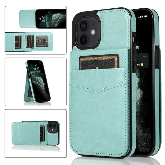 iPhone 13 Mini Wallet Case with Card Holder, Mantto Luxury Flip PU Leather Kickstand Card Pocket Slots Magnetic Folio Back Cover For Apple iPhone 13 Mini 5.4 inch - Mint
