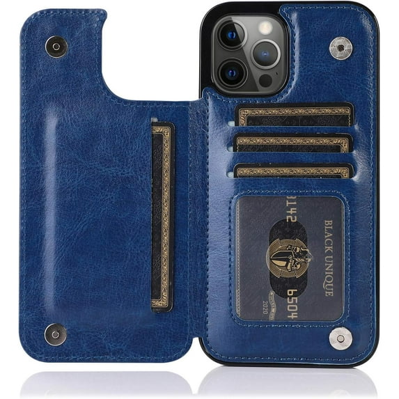 for iPhone 13 Mini Wallet Case with Card Holder,PU Leather Kickstand Card Slots Case Double Magnetic Clasp Durable Shockproof Cover for iPhone 13 Mini Blue-SK
