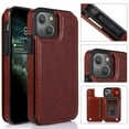 thumbnail image 1 of iPhone 13 Mini Wallet Case with Card Holder, Premium PU Leather Kickstand Credit Card Slots Case,[RFID Blocking] Double Magnetic Clasp Back Flip Durable Shockproof Cover for iPhone 13 Mini, Brown, 1 of 10