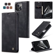 for iPhone 13 Mini Wallet Case with [RFID Blocking] Retro Premium PU Leather Flip Folio Strong Magnetic Closure, Kickstand, Card Slots, Flip Book Style Cover For Apple iPhone 13 Mini, Black
