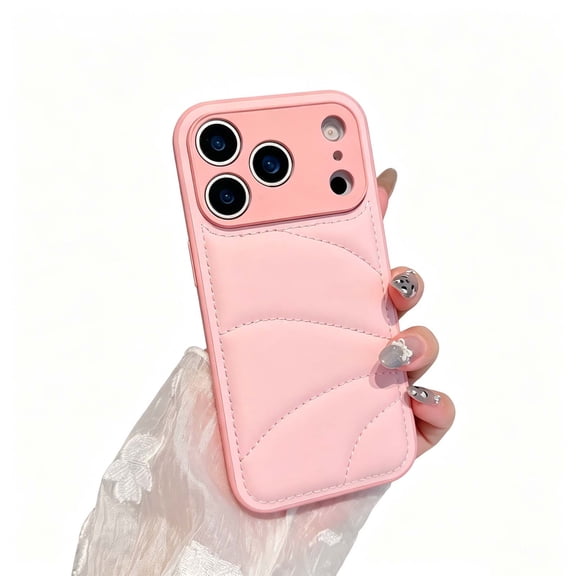 For iPhone 13 Phone Case,Anti-Scratch Suture Jacket PU Leather Back Design,Ultra Slim Shockproof Non-Slip TPU Bumper Drop Protection,Simple Thin Fit Durable Phone Case Cover,Pink