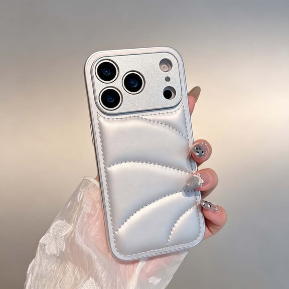 For iPhone 13 Phone Case,Anti-Scratch Suture Jacket PU Leather Back Design,Ultra Slim Shockproof Non-Slip TPU Bumper Drop Protection,Simple Thin Fit Durable Phone Case Cover,Silver