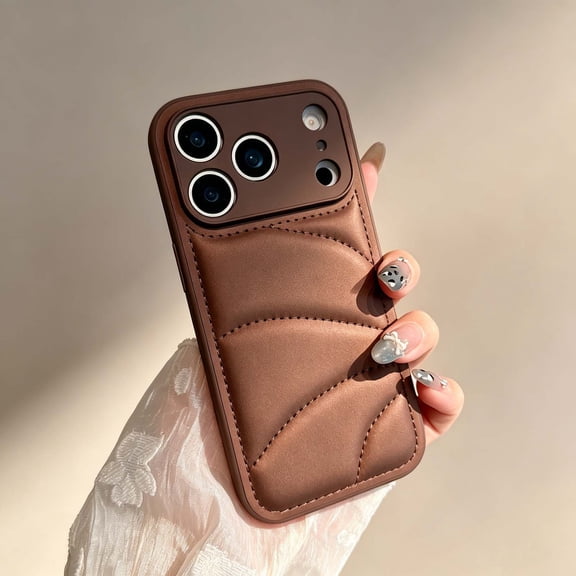 For iPhone 13 Phone Case,Anti-Scratch Suture Jacket PU Leather Back Design,Ultra Slim Shockproof Non-Slip TPU Bumper Drop Protection,Simple Thin Fit Durable Phone Case Cover,Darkbrown