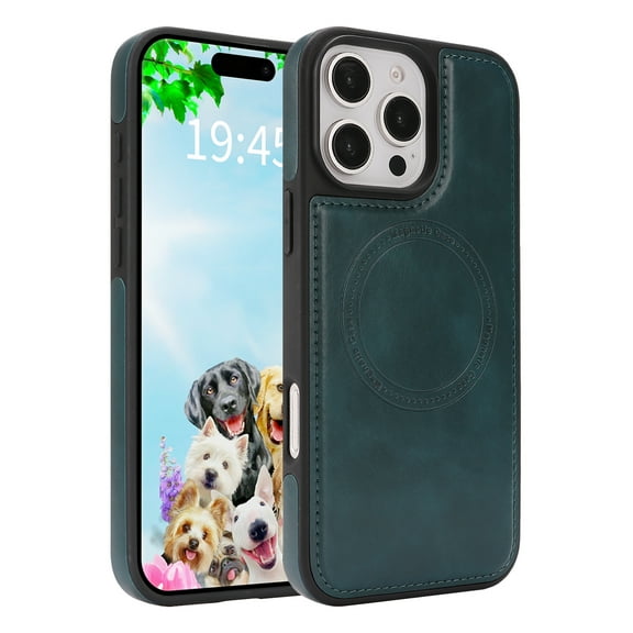 For iPhone 13 Phone Case,Compatible with Mag-Safe,Anti-Scratch PU Leather Back,Soft TPU Bumper,Ultra Slim Shockproof Ant-fall Protection Rugged Thin Fit Phone Case Cover,Green