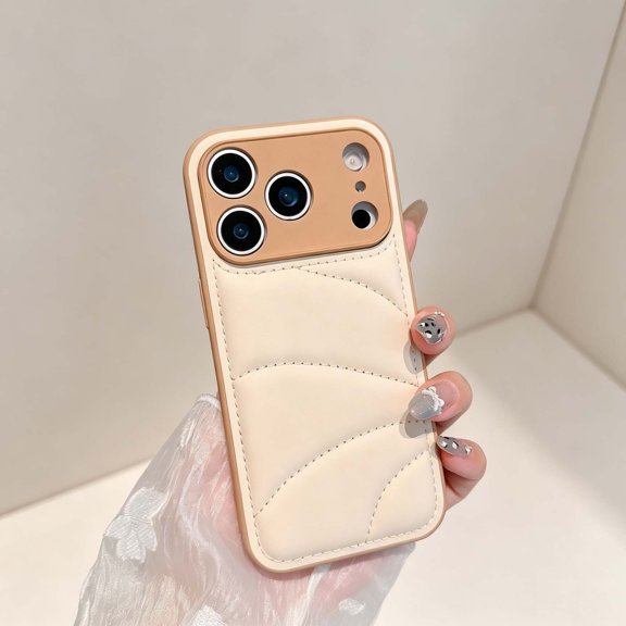 For iPhone 13 Phone Case,Solid Color Luxury Down Pure Jacket Design,Puffer Touch PU Leather Back,Anti-Scratch Shockproof Non-Slip Drop Protection Thin Fit Durable Phone Case,Khaki