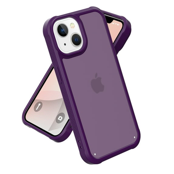 For iPhone 13 Phone Case,Translucent Frosted Skin Feel Anti-Scratch Hard PC Back Soft TPU Edge,Shockproof Bumper Protective Ultra Slim Thin Fit Rugged Phone Case Cover,Darkpurple