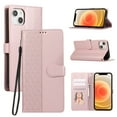 thumbnail image 1 of for iPhone 13 Phone Case Wallet Card Holder, PU Leather Kickstand Flip Cases Wrist Strap Magnetic Closure Shockproof Embossed Protective Book Cover for iPhone 13, Rosegold, 1 of 9