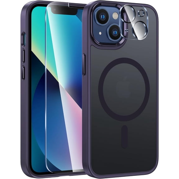 for iPhone 13 Phone Case: iPhone 14 Case Magnetic Translucent Matte Back Cover Metal Button Military Grade Protection Shockproof Shell Full Body Protective Slim Cell Phone Case - 6.1 inch