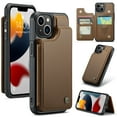 thumbnail image 1 of for iPhone 13 Premium PU Leather Back Case, Multiple Card Slots Design, Double Magnetic Clasp Study Kickstand RFID Blocking Classic Phone Cover for iPhone 13, Brown, 1 of 9