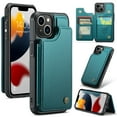 thumbnail image 1 of for iPhone 13 Premium PU Leather Back Case, Multiple Card Slots Design, Double Magnetic Clasp Study Kickstand RFID Blocking Classic Phone Cover for iPhone 13, Blue, 1 of 9