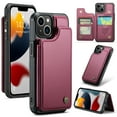 thumbnail image 1 of for iPhone 13 Premium PU Leather Back Case, Multiple Card Slots Design, Double Magnetic Clasp Study Kickstand RFID Blocking Classic Phone Cover for iPhone 13, Winered, 1 of 9