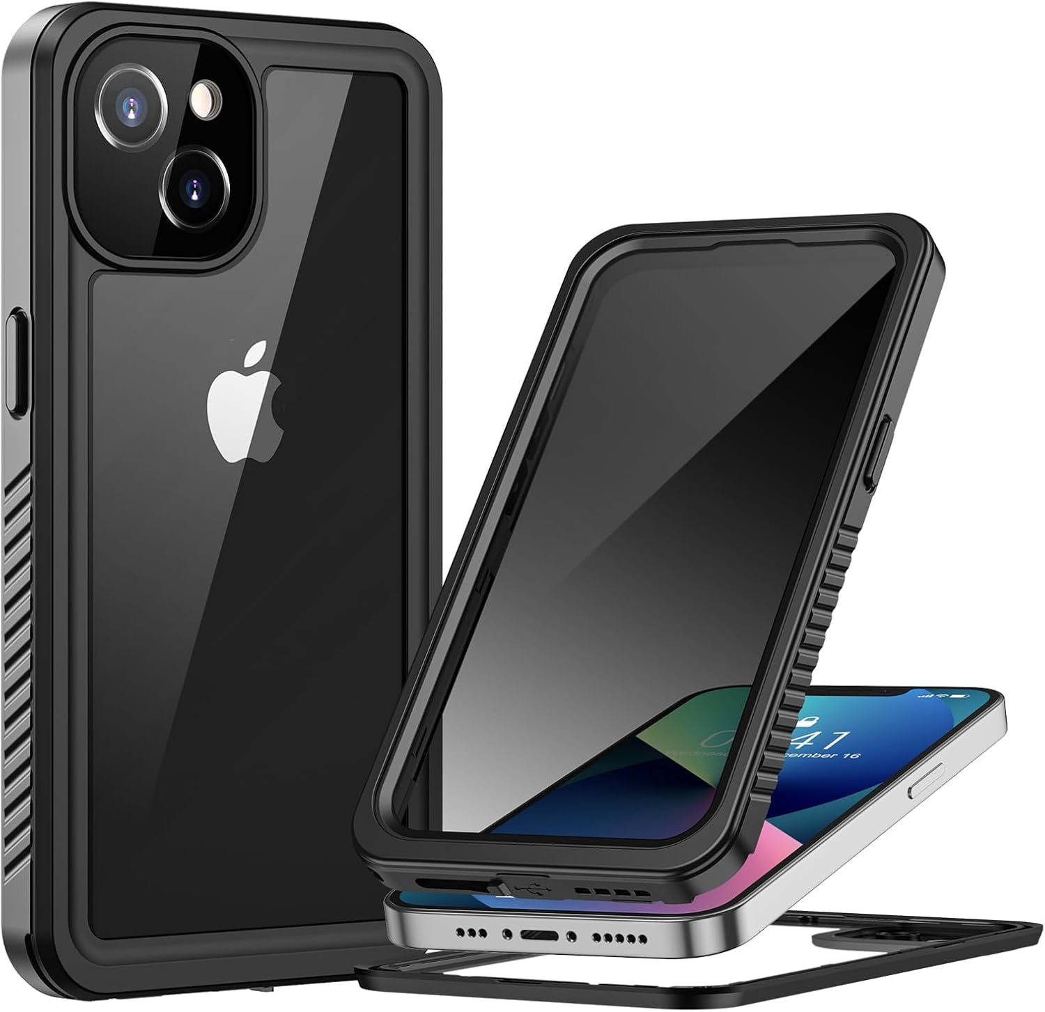 for iPhone 13 Privacy Case, Waterproof Dustproof Shockproof Cases for iPhone 13 with Privacy Screen Protector, Full Body Protective Front and Back Cover for iPhone 13-6.1 inch (Black)