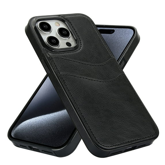 for iPhone 13 Pro 2 Card Slots Premium PU Leather Back Case with TPU Inner, Slim Thin Vintage Anti-drop Raised Frame Protection Shockproof Case Cover for iPhone 13 Pro, Black