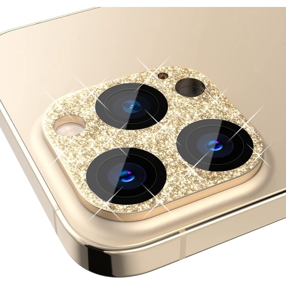 iPhone 13 Pro 6.1"  iPhone 13 Pro Max 6.7" Glitter Bling Camera Lens Cover + Camera Lens Screen Protector, for Women Girls, Aluminum Alloy Metal, Case Friendly. Rose Gold