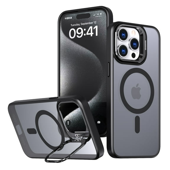 for iPhone 13 Pro Back Case with Camera Stand, Compatible with Magsafe Military Grade Shockproof Protective Translucent Matte Magnetic Slim Fit Phone Case for iPhone 13 Pro, Black