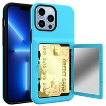 iPhone 13 Pro Card Holder Wallet Case,Dteck Shockproof Rubber Hybrid PC with Hidden Mirror Dual Layer Cover Lightweight Protective Back Phone Case for Apple iPhone 13 Pro 6.1-inch,Skyblue