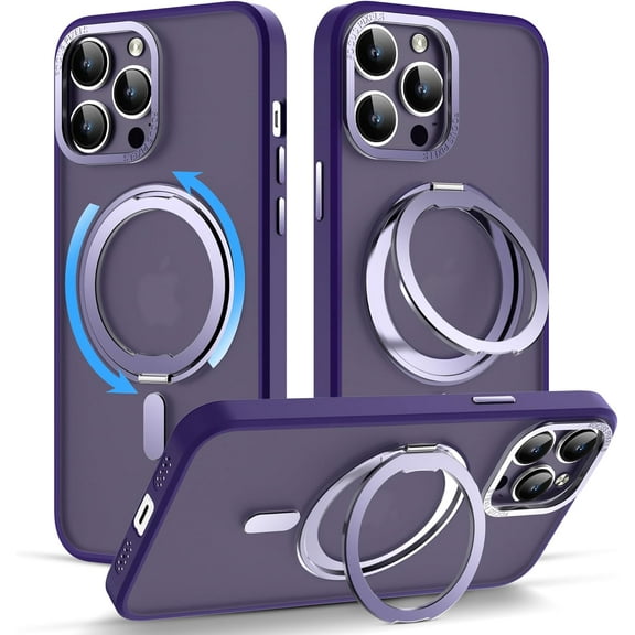 for iPhone 13 Pro Case with 360° Rotatable Magnetic Ring Stand [Compatible with Magsafe][Military-Grade Protection] Scratch-Resistant Clear Magnetic Phone Case for iPhone 13 Pro Phone 6.1"Purple