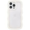 thumbnail image 1 of for iPhone 13 Pro Case 6.1" 2021, Cute Kawaii Glitter Sparking Curly Wave Frame Shape Design, Soft TPU + Hard PC Shockproof Protective Bling Phone Cover for Women Girls, Clear-White, 1 of 8