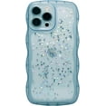 thumbnail image 1 of for iPhone 13 Pro Case 6.1" Curly Wave Edge Design Transparent Bling Glitter Star Shiny Case Cute Clear Transparent Full Protection Soft TPU Shockproof Phone Cover for Women Girls, Blue, 1 of 15