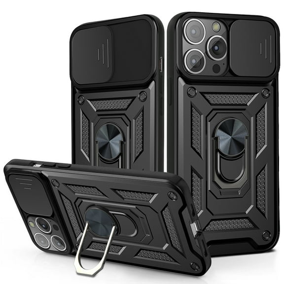 iPhone 13 Pro Case 6.1", TECHCIRCLE 360 Ring Kickstand Magnetic & Slide Camera Protector Military-Grade Rugged Hybrid Protective Cover for Apple iPhone 13 Pro 2021 - Black