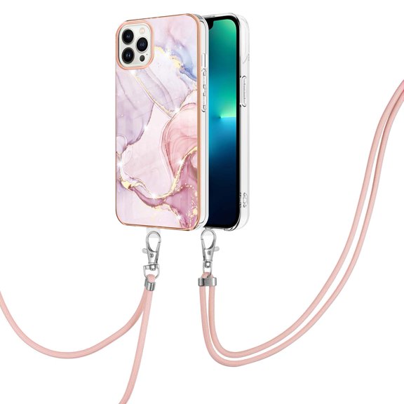 iPhone 13 Pro Case 6.1-inch, Allytech Marble Serious Ultra Thin Soft TPU Rubber Drop Protection Shock-Absorbing Anti-scratch Lanyard Case Cover for Apple iPhone 13 Pro 6.1-inch,Pink