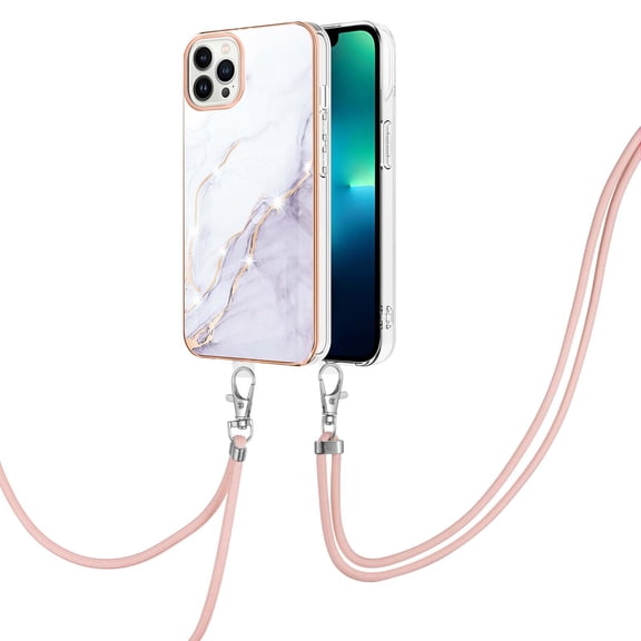 iPhone 13 Pro Case 6.1-inch, Allytech Marble Serious Ultra Thin Soft TPU Rubber Drop Protection Shock-Absorbing Anti-scratch Lanyard Case Cover for Apple iPhone 13 Pro 6.1-inch,White