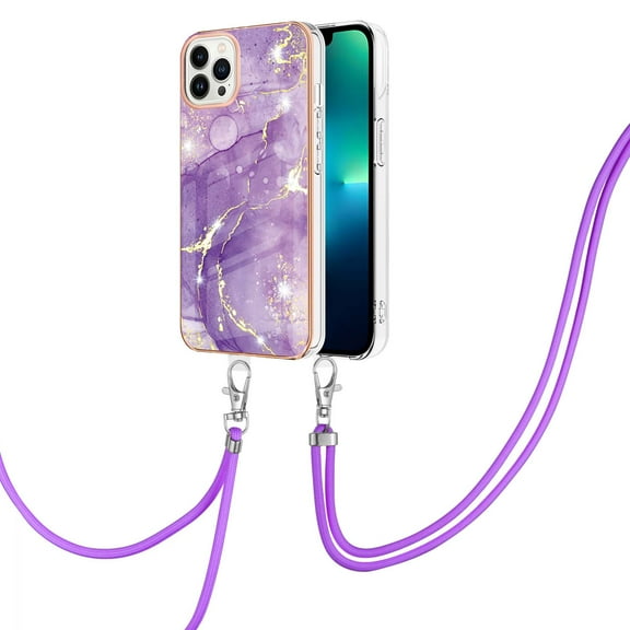 iPhone 13 Pro Case 6.1-inch, Allytech Marble Serious Ultra Thin Soft TPU Rubber Drop Protection Shock-Absorbing Anti-scratch Lanyard Case Cover for Apple iPhone 13 Pro 6.1-inch,Purple