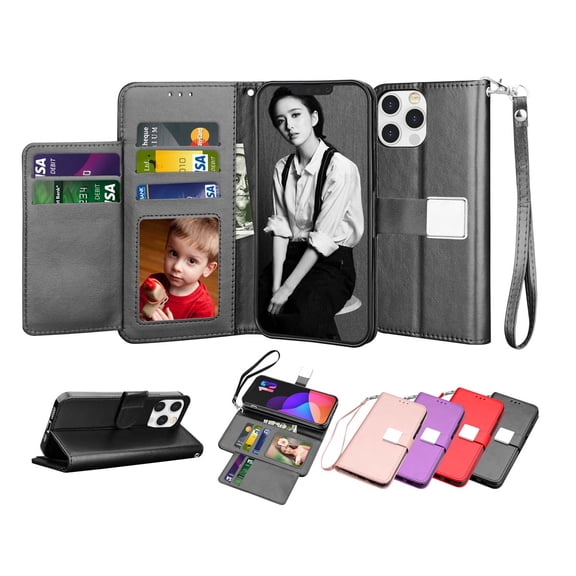 iPhone 13 Pro Case, Apple iPhone 13 Pro Wallet Case, iPhone 13 Pro PU Leather Case, Tekcoo ID Cash Credit Card Slots Holder Purse Carrying Folio Flip Cover Hard Case Kickstand & Hand Strap - Black